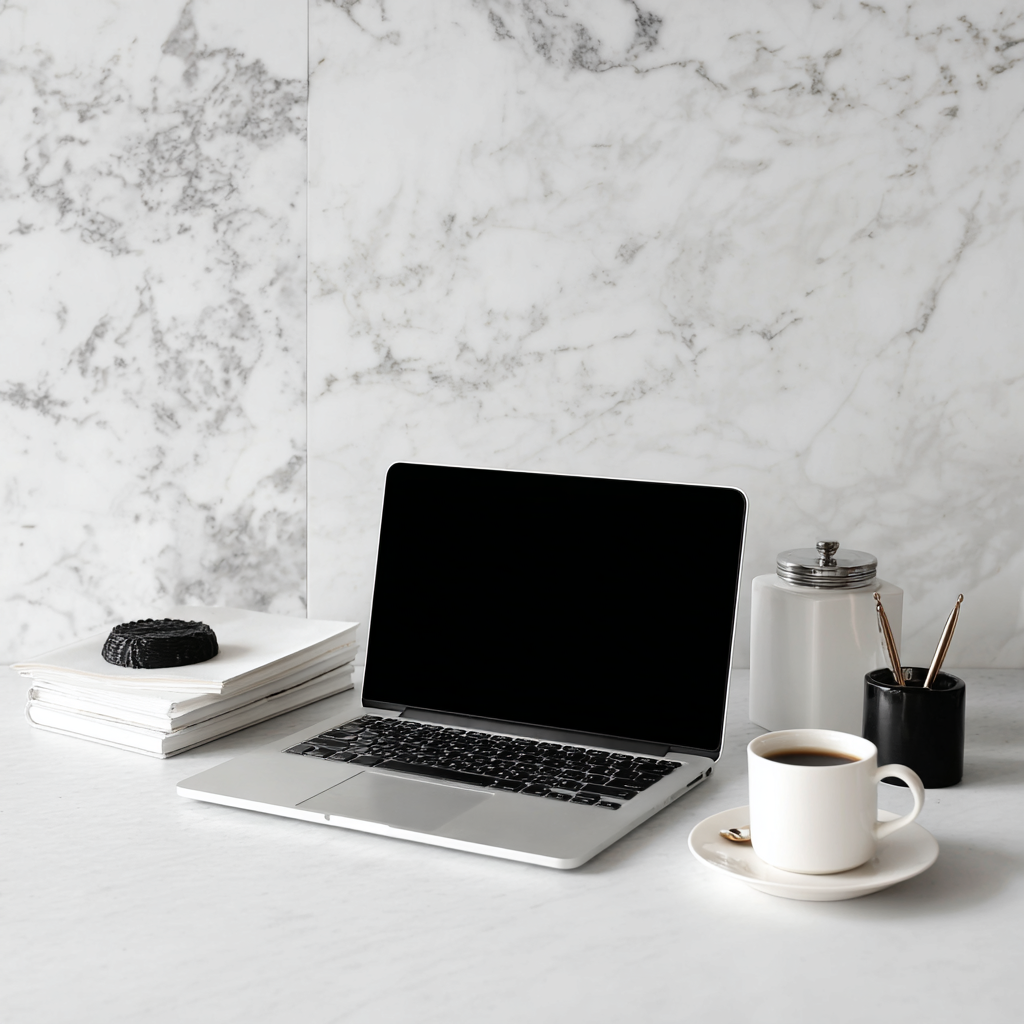 kerrioraw white marble luxury desk with laptop white coffee cu dd829323 82bb 459b 9c70 d8b07fd2bbdd